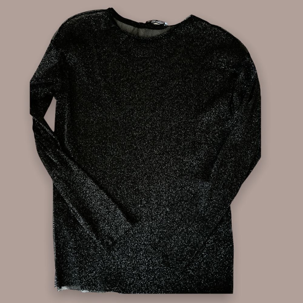 Trafaluc by Zara Long Sleeve Shimmer Sheer Blouse - metallic- size Large - Black